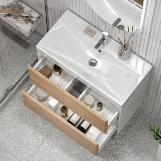 Тумба под раковину подвесная Velvex Gesso tp.GES.9696.80.2Y белый матовый/дуб сонома, 80 см